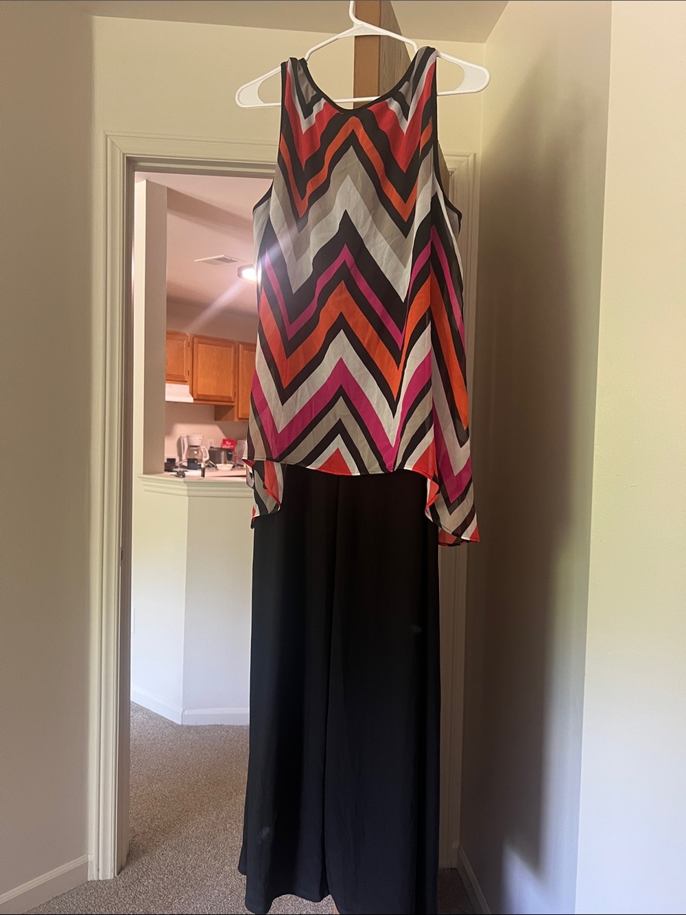 Avenue Black Maxi Dress with Multicolor Chevron Top